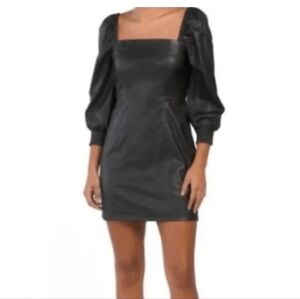 [M] 7 For All Mankind NEW Black Puff Sleeve Faux Leather Minidress Sz Medium NWT
